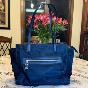 Large Michael Kors Tote - Nylon & Leather - Navy Blue - EUC - Shoulder Purse